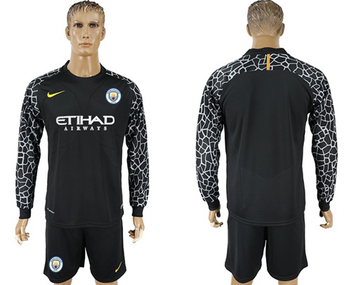 Manchester City Blank Black Goalkeeper Long Sleeves Soccer Club Jersey